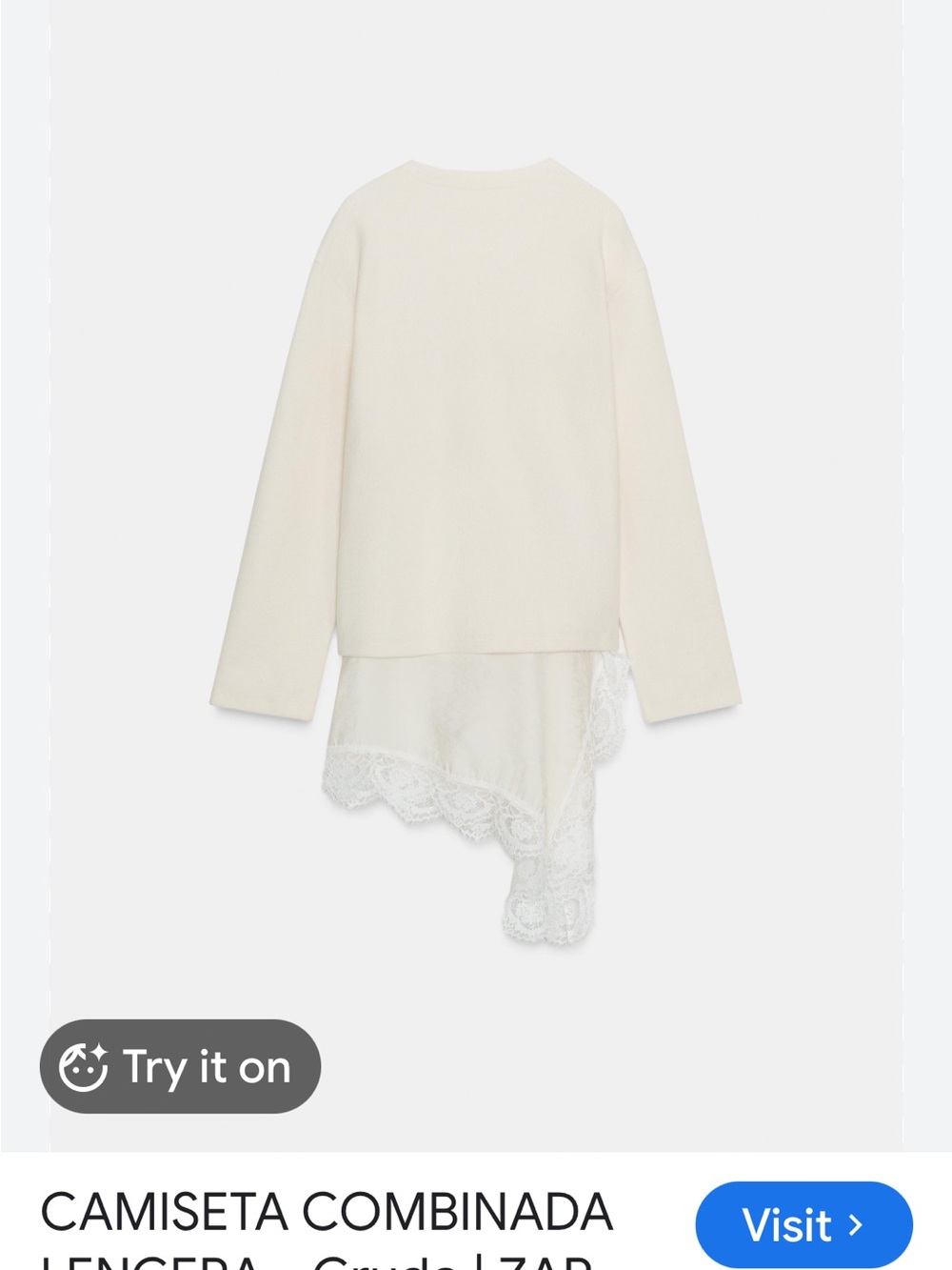 Zara Cream Long-Sleeve Layered Lace Hem Top